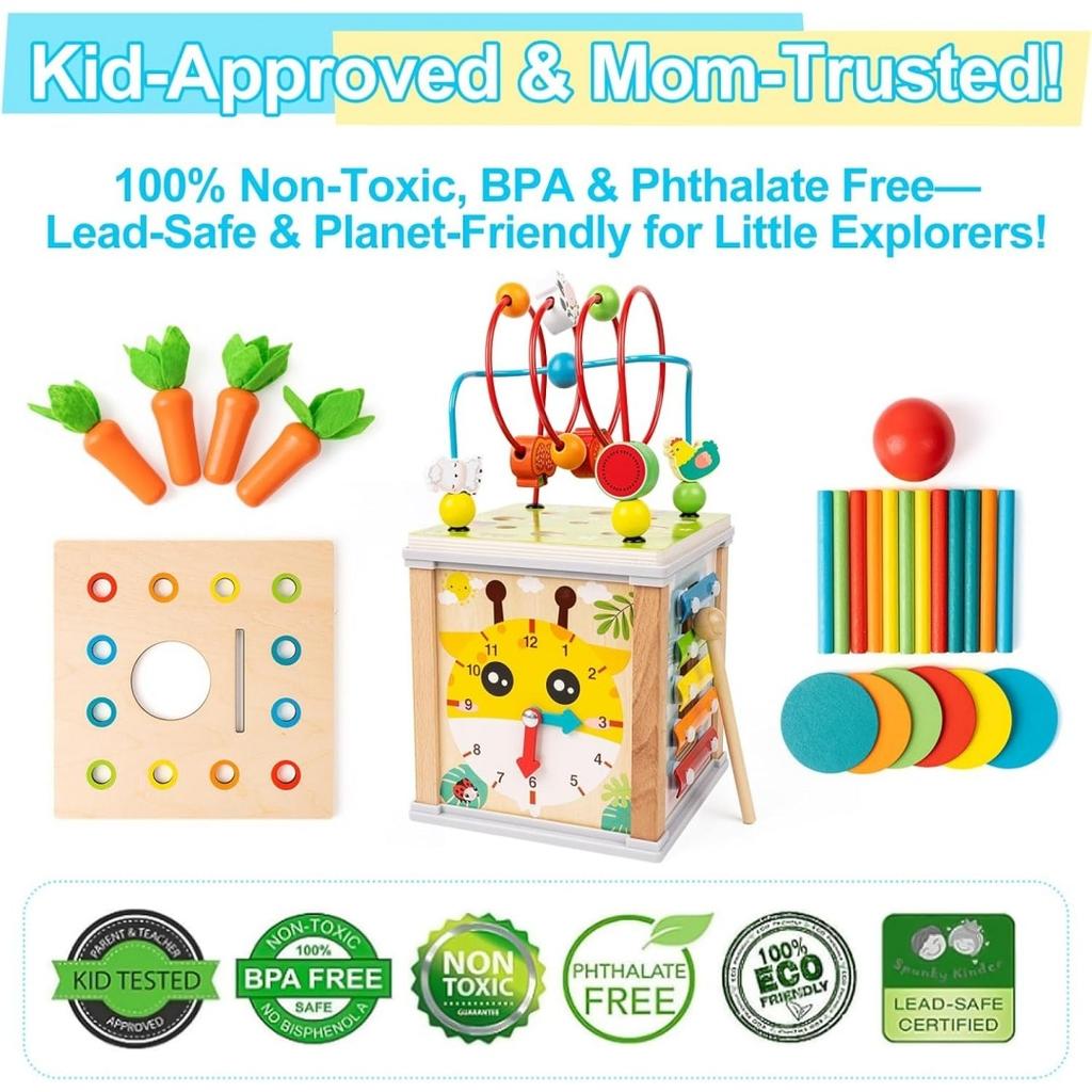 Montessori Wooden Educational Cube for Kids, Fishing Activity Toy with Shape Sorting, Multicolor Early Learning Toy