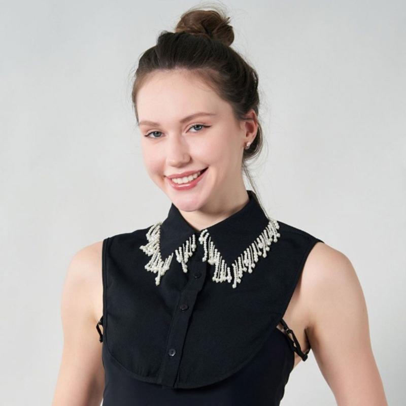 Jeweled Half Shirt False Collar Beaded Pearls Spread Lapel Versatile Art Collar Sweet Shawl False Decorative Shawl