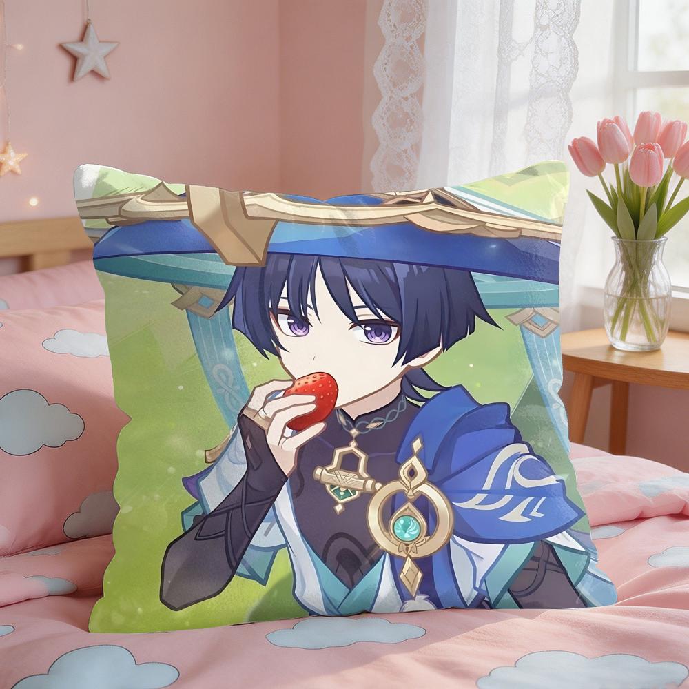 Wanderer Genshin Impact Cushion Cover Square Short Plush Pillow Case Living Room Sofa Home Decor Funda X