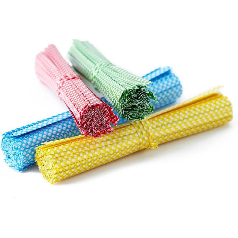 Polka-Dotted Bag Twist Ties 300 PCS 4" Durable Plastic Twist Ties with Dots for Kitchen & Bakery Packaging Mixed 8 Colors Bread Bags Ties for Candy