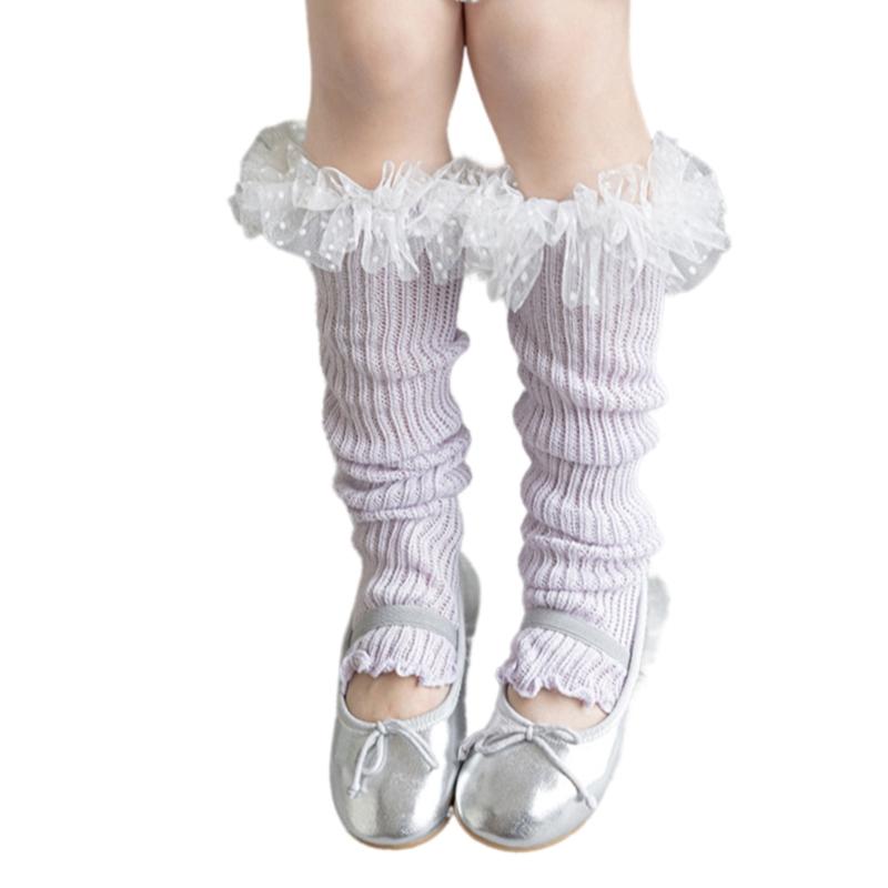 Breathable Cotton Lace Socks for Kids Age 3-13 Years Soft & Comfortable Elastic Leg Warmer with Dot Tulle