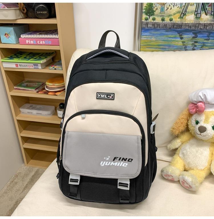 Schoolbag Trendy Versatile Color Matching Backpack Women's Lightweight Simple Large Capacity Junior and High School Student School Bag Short Trip