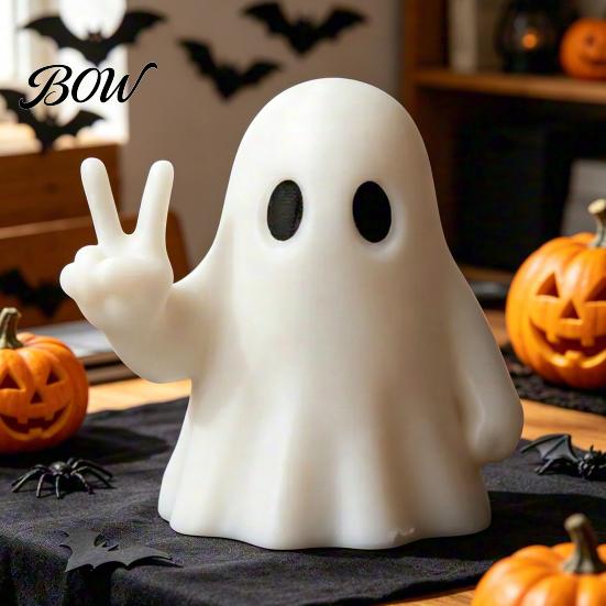 Durable Ghost Figurine for Shelf Halloween with Peace Sign, Spooky White Whimsical Statue Statue, Cute Tabletop Ornament Shelf, Party Gift Ornaments
