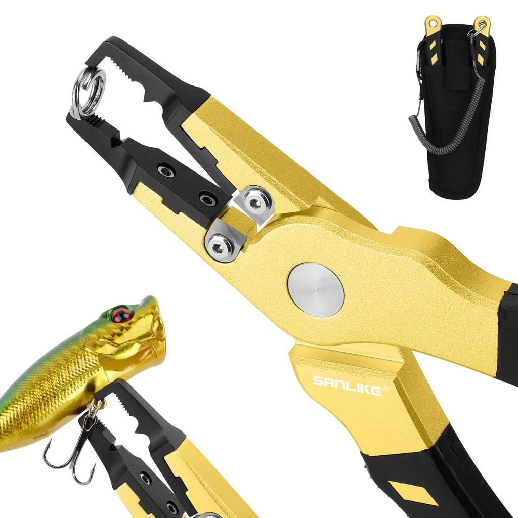 SANLIKE Fishing Pliers Split Ring Pliers Line Cutter Pliers Fishing Multifunctional Lightweight Special Case Included SilverGold (Gold)