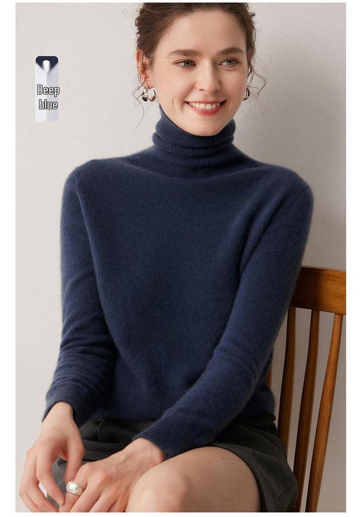 100% Cashmere Women's High Neck Solid Color Loose Fit Sweater for Autumn/Winter