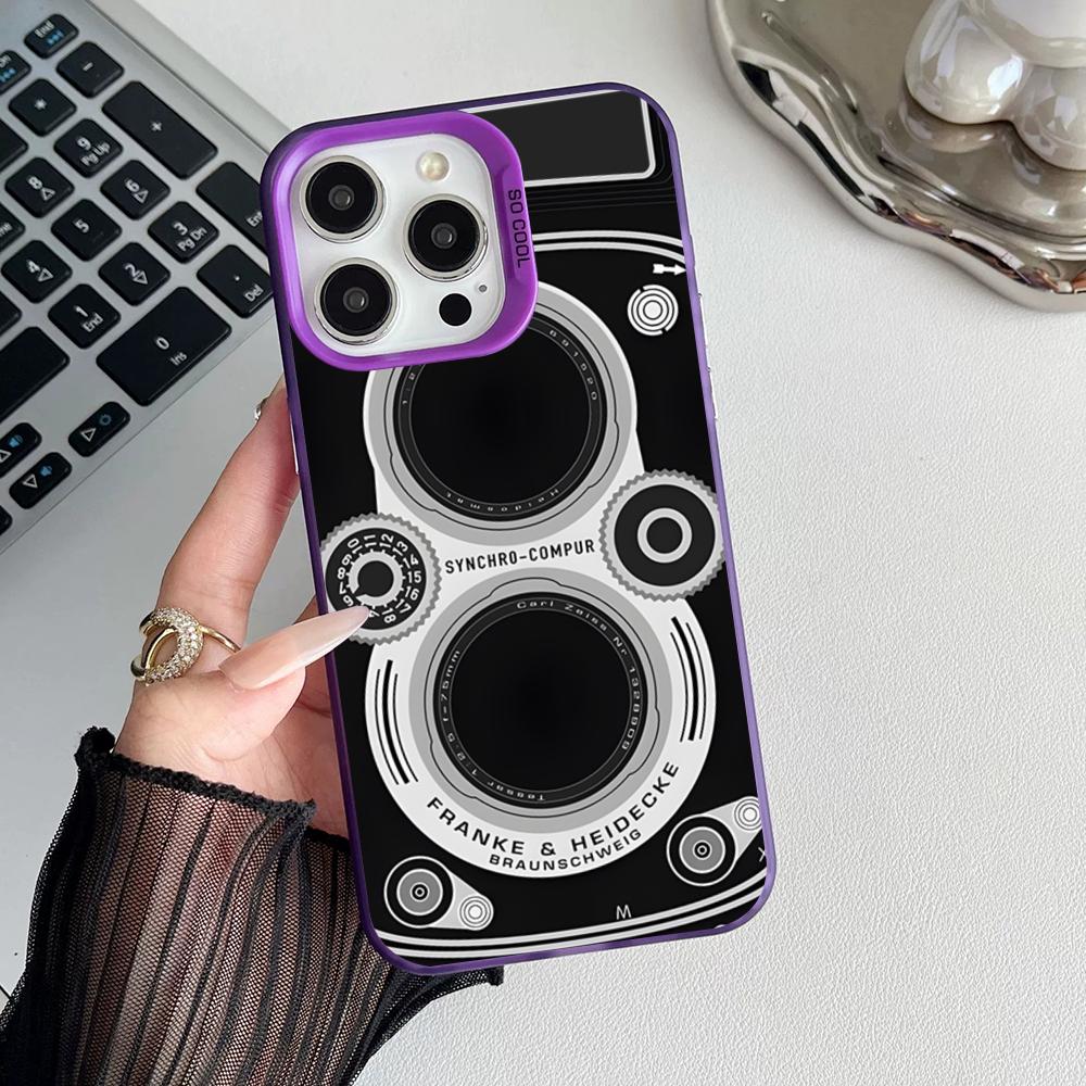 Style Camera Vintage Phone Case Matte Colored Silver For Iphone 17 16 15 14 Pro Air 13 12 Plus 11 7 8 Max Luxury Cover