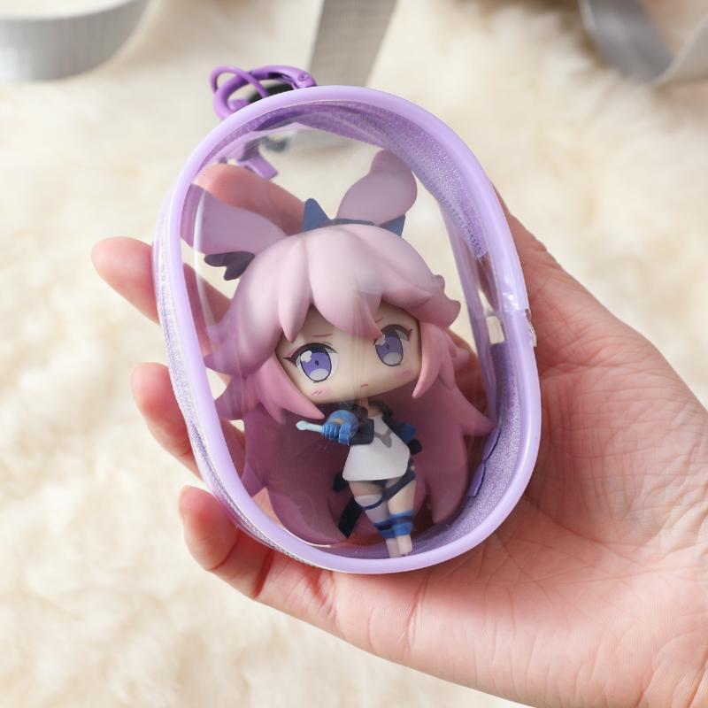 Portable Clear Figure Display Keyring Bag Waterproof Pvc Oval Hanging Blind Box Storage Bags Keychain Organizer Case