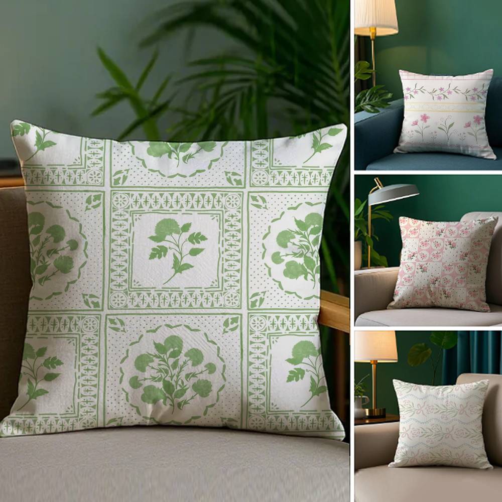 Tea Break Floral Pillow Case Sofa and Living Room Decorative Cushion Covers Dust-proof and Mite-proof Invisible Zipper