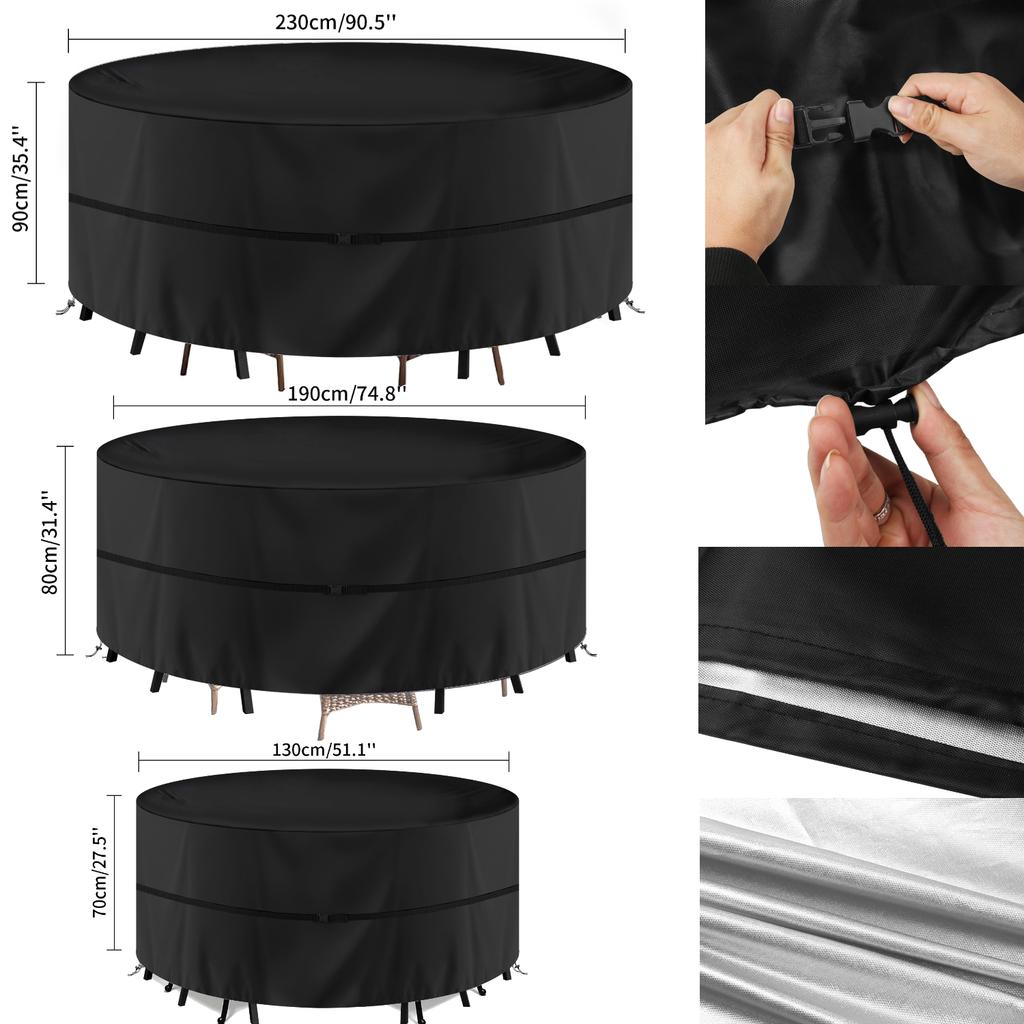 Round Waterproof Garden Furniture Covers Outdoor Patio Circular Table Chair Cover Oxford Cloth Windproof Anti-UV RipProof