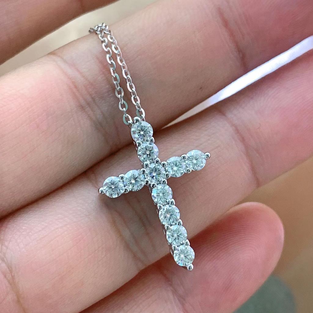S10 Moissanite Cross Chain Pendant Light Luxury Premium Clavicle European and American Necklace