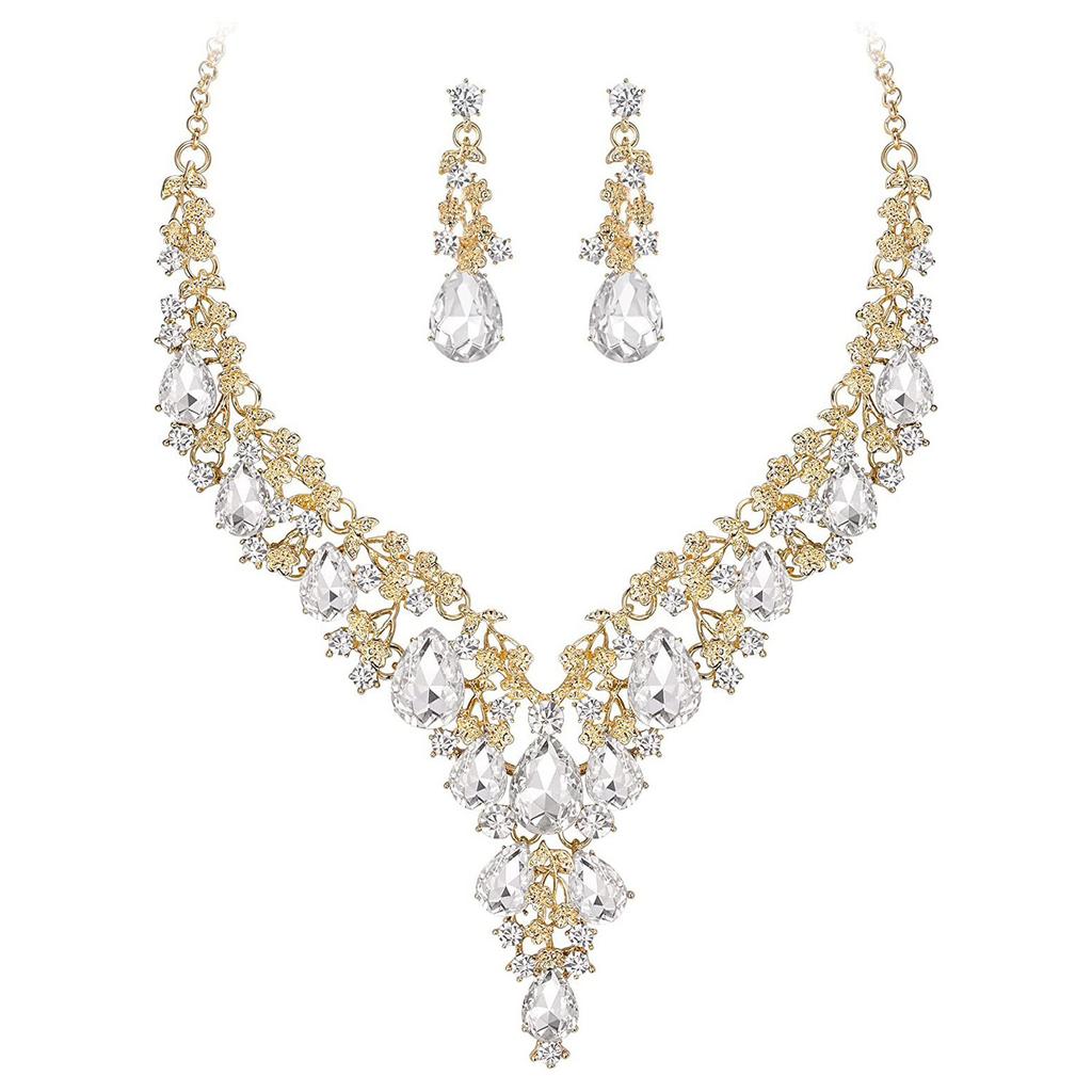 Bridal Fashion Necklace Earrings Crystal Banquet Jewelry Set