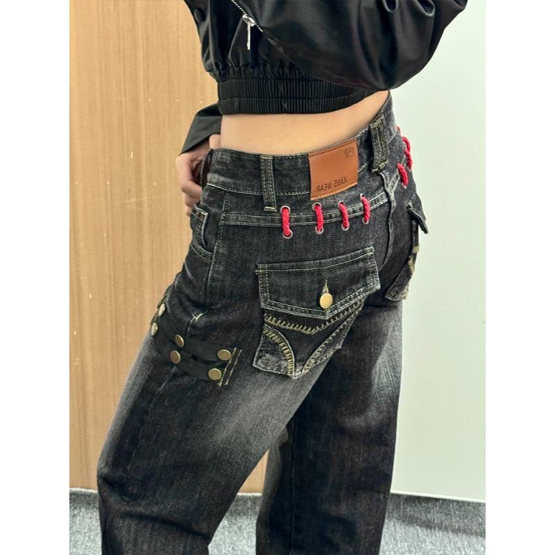 High Waist Straight Leg Jeans for Women Plus Size American Retro Loose Fit Wide Leg Trousers