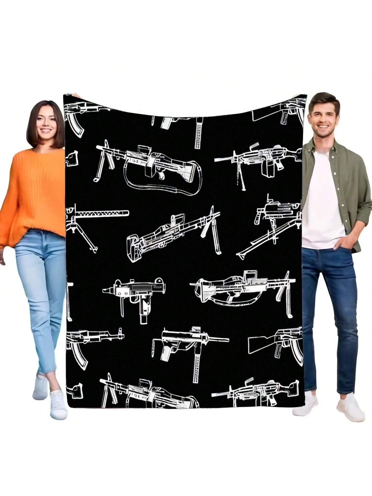

Military Style Gun Pattern Fleece Blanket, Soft Warm Cozy Throw For Bed Sofa Couch, Men Tactical Gamer Hunter Gift 75X95CM сірий колір