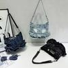Denim Canvas Crossbody Shoulder Bag,Ruffled Edge Skirt Style Women Sling Bag,Blue Trendy All-Match Handbag,Commuter Chic Purse