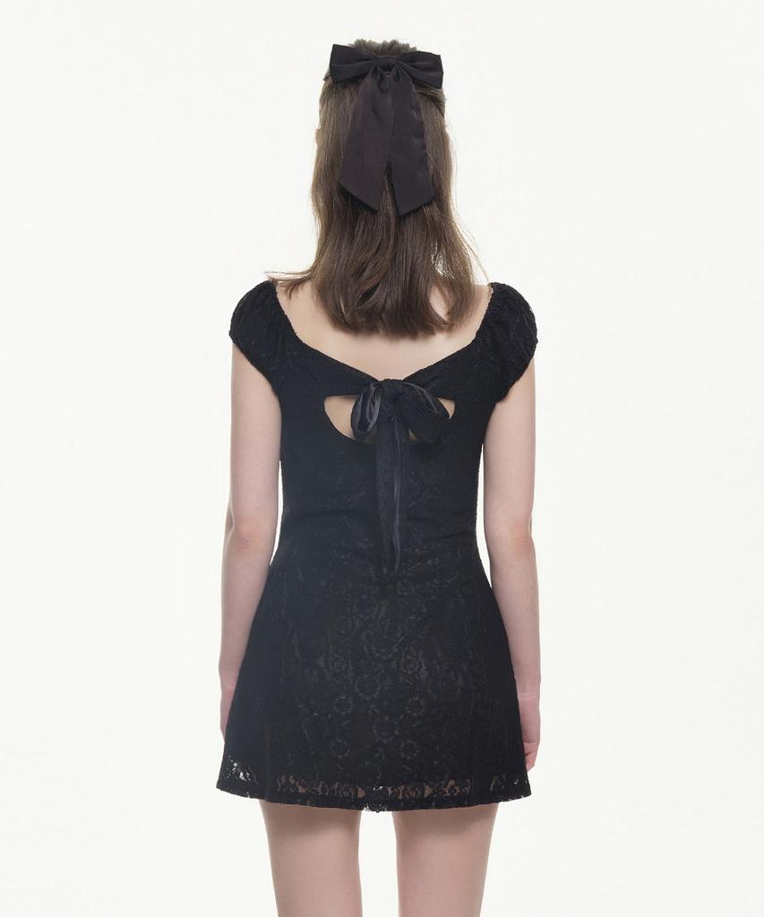 Wisp Fairy Lace Back Ribbon Dress - Black