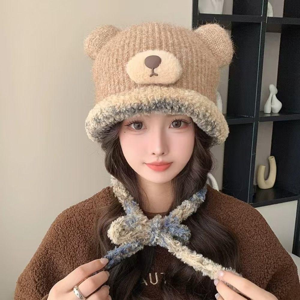 Korean Style Drawstring Bag-Hat New Design Women's Bear Hats Cute Crossbody Bag Hat  Female