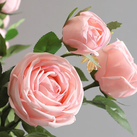 3 Stems Artificial Flowers Bouquet with 2 Heads Blooms And 1 Bud Real Touch Rose Flower Branch for Wedding Home Office Table Decor