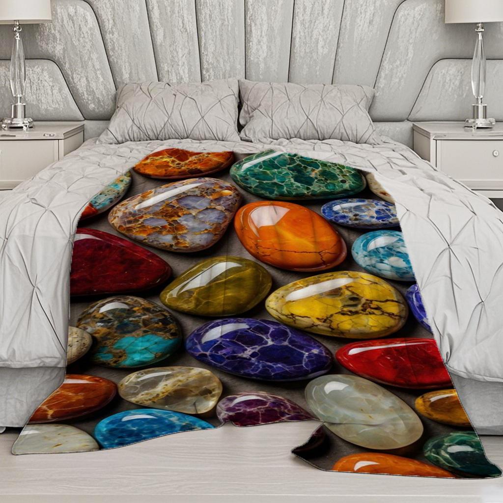 Colorful Stone Pattern Microfiber Flannel Cover Blanket Bedroom Living Room Sofa Soft And Comfortable Home Decoration