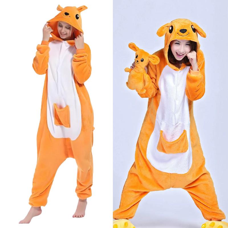 Klokan Kreslený Fleece Dětské Pyžamo s Kapucí Pro Zimní Pohodlí