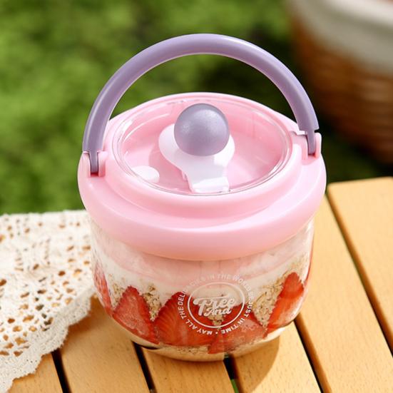 Portable Salad Bowl with Built-In Fork & Lid 600ml Double-Layer Plastic Jar for Overnight Oats Fruit Meal Prep Snack Container for Gym Picnic Office