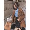 Coffee leather jacket women's spring and autumn new fashion loose small suit feeling blazer leather