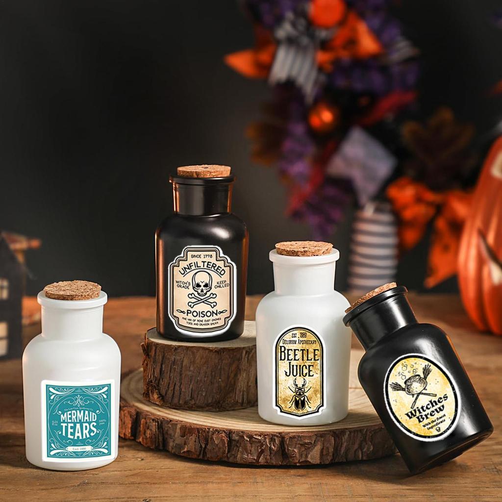 50PCS Halloween Retro Horror Gothic Wine Bottle Decals Vintage Waterproof Witch Potion Graffiti Stickers for Party Decor