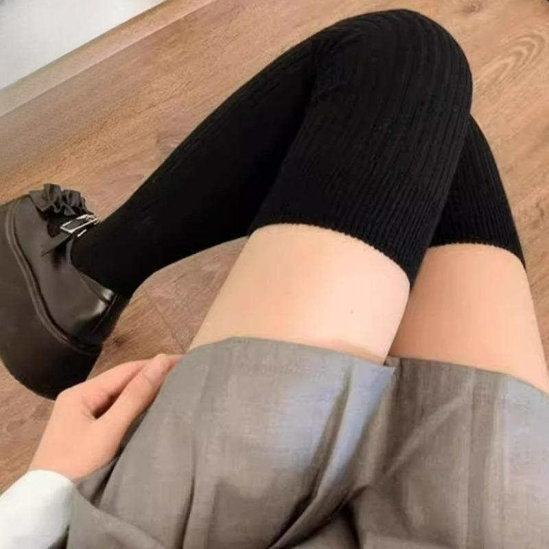New Women's Wool Calf Sockings Autumn/Winter Knitted Thicken Black White Socks Fashion Japanese JK Over The Knee Length Sockings