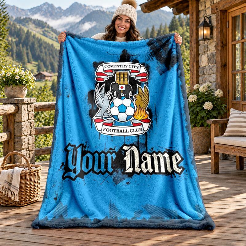 Coventry City F.C. Individualus pavadinimas flanelinis pledas, personalizuotas minkštas šiltas pliušinis pledas, pritaikyta dovana šeimai, draugams