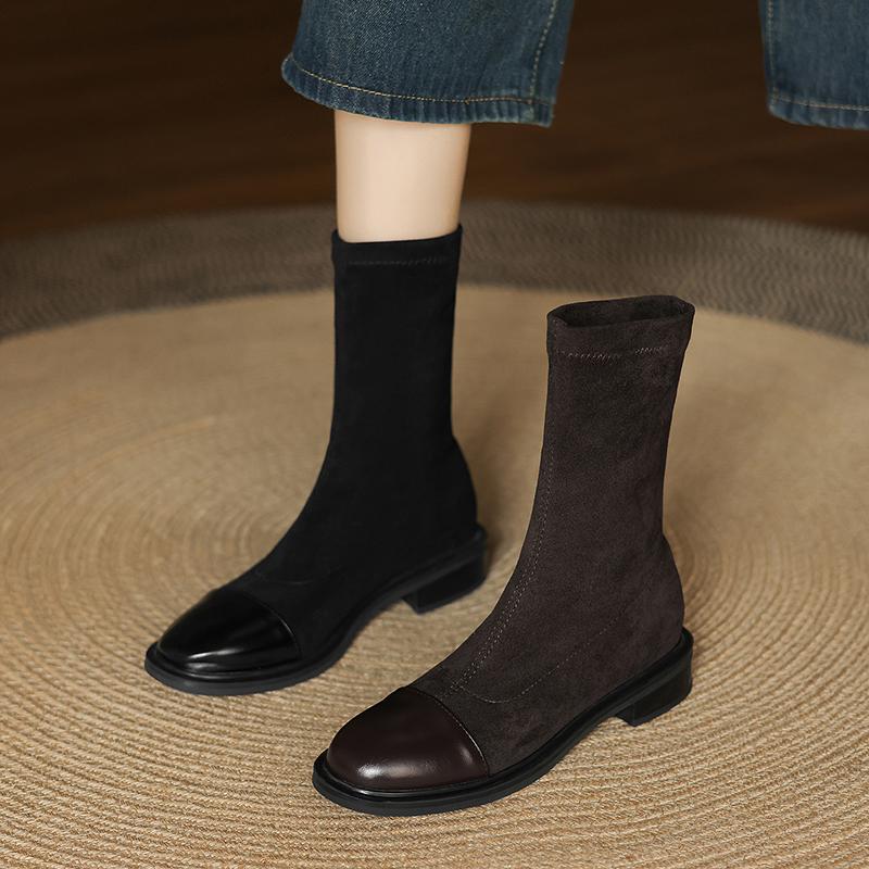 Krazing Po Microfiber Flock Winter Round Toe Size 33 Chelsea Boots Size 43 Zipper High Quality Low Heels Ankle Boots