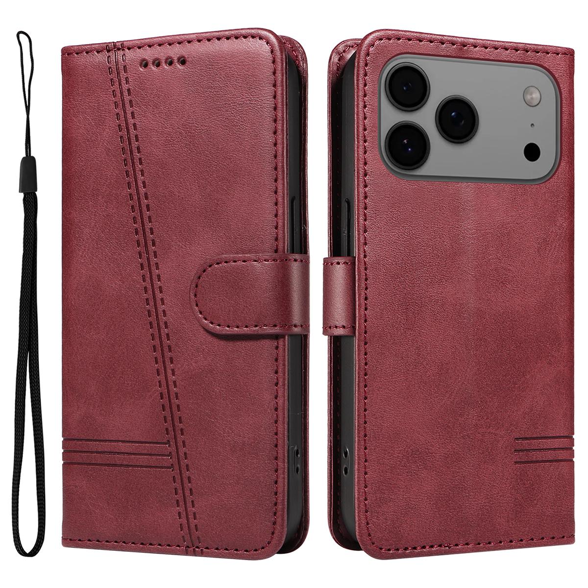 

Кожаный чехол-книжка Luxury Line Cards Solt Wallet со встроенной подставкой и ремешком для iPhone 17 Pro Max 16 Plus 15 14 13 12 iPhone 13 mini кларет