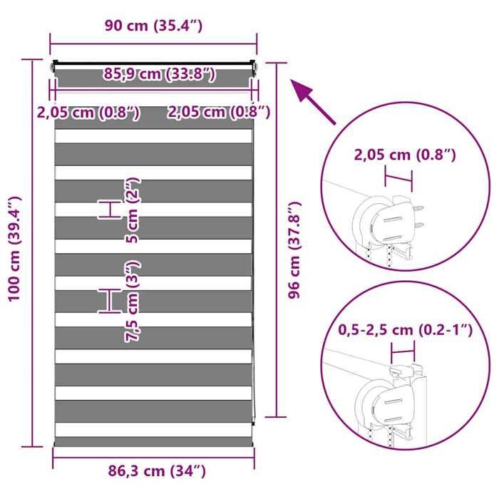 VidaXL Store zèbre gris clair largeur du tissu 85,9 cm polyester, store à enrouleur zébré, store zébré pour fenêtre, store 4014415