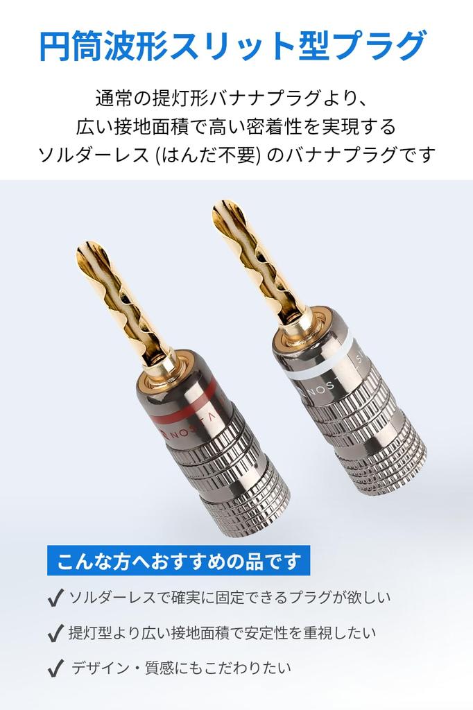 NOSTALSIC Banana Cylindrical Corrugated BFA Red White 24K Gold Compatible with Wire Pieces Plugs, Type, & Set, Plated, Solderless, Screw-on, 12-18AWG