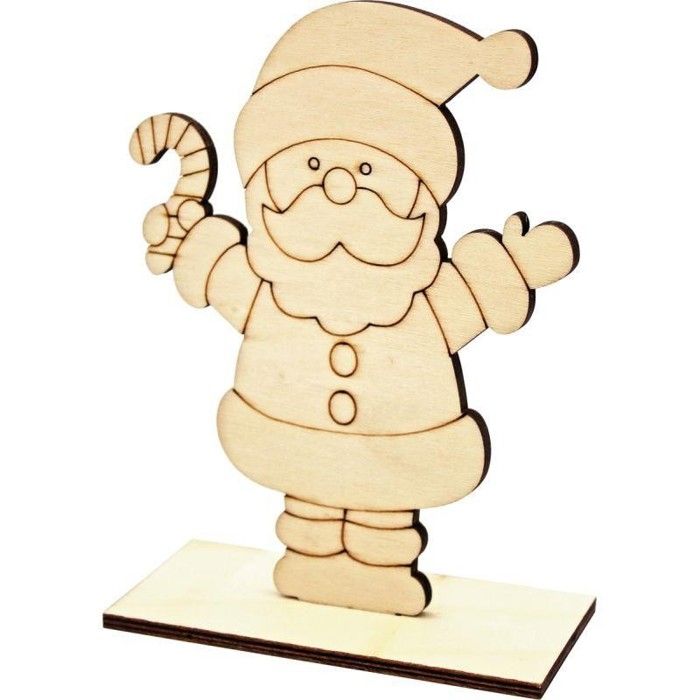 Décoration - Père Noël - Bois sur socle - 2 parties à assembler - Dimensions : 11,2 x 5 x 15,5 cm - Mixte