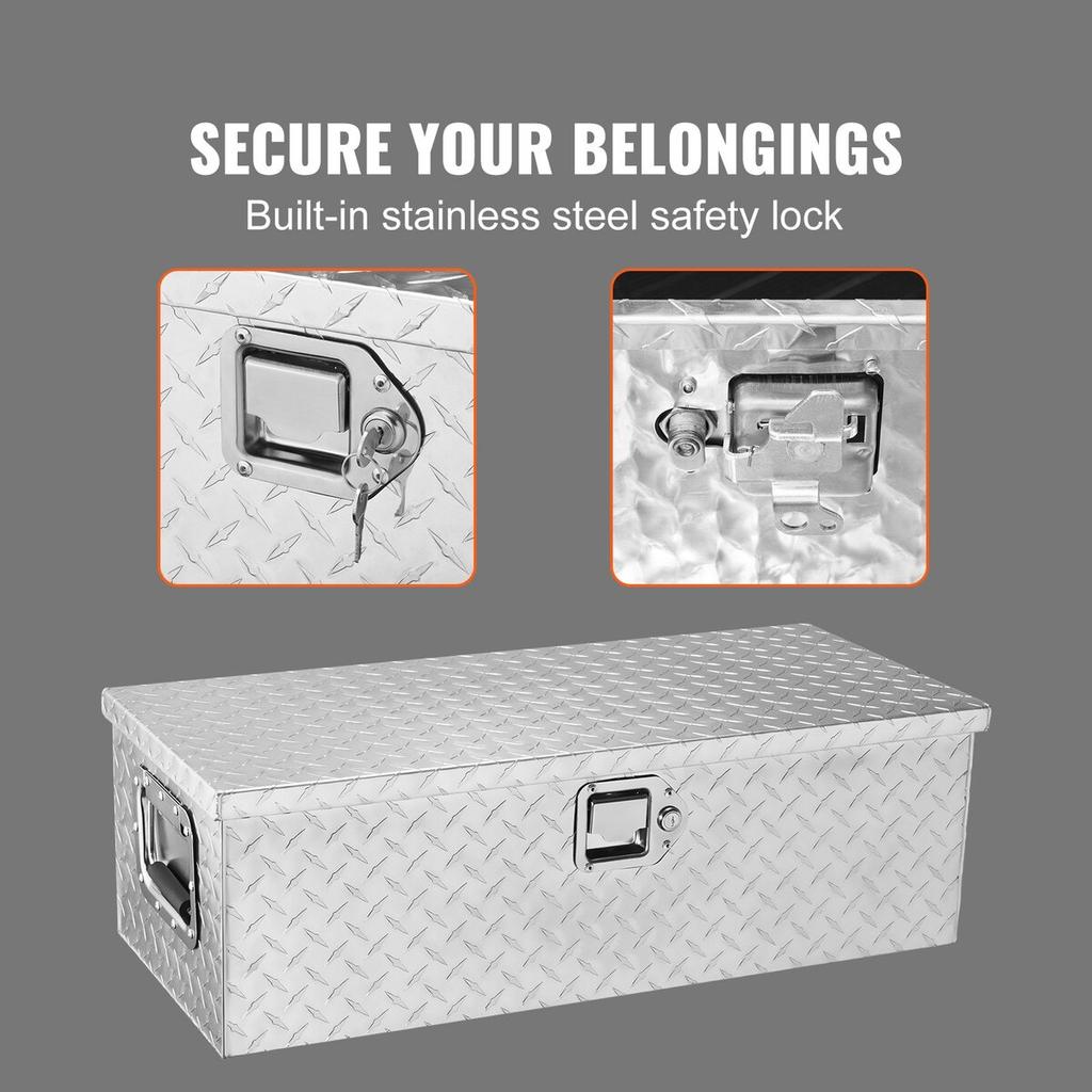 Heavy Duty Aluminum Truck Bed Tool Box, Diamond Plate Tool Box with Side Handle and Lock Keys, Storage Tool Box Chest Box Organizer for Pickup, Truck