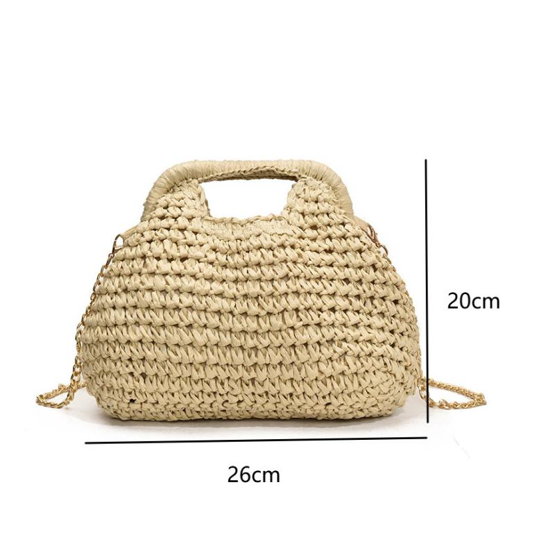 Elegant Summer Weave Chain Straw Bag Leisure Boho Straw Shoulder Bag Beach Casual Bucket Handbag For Ladies/Girls