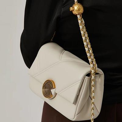 Genuine Leather Women's Bag Fashion Diamond Check Chain Bag Women's Premium Sense Niche Single Shoulder Crossbody Bag Small Square Bag
