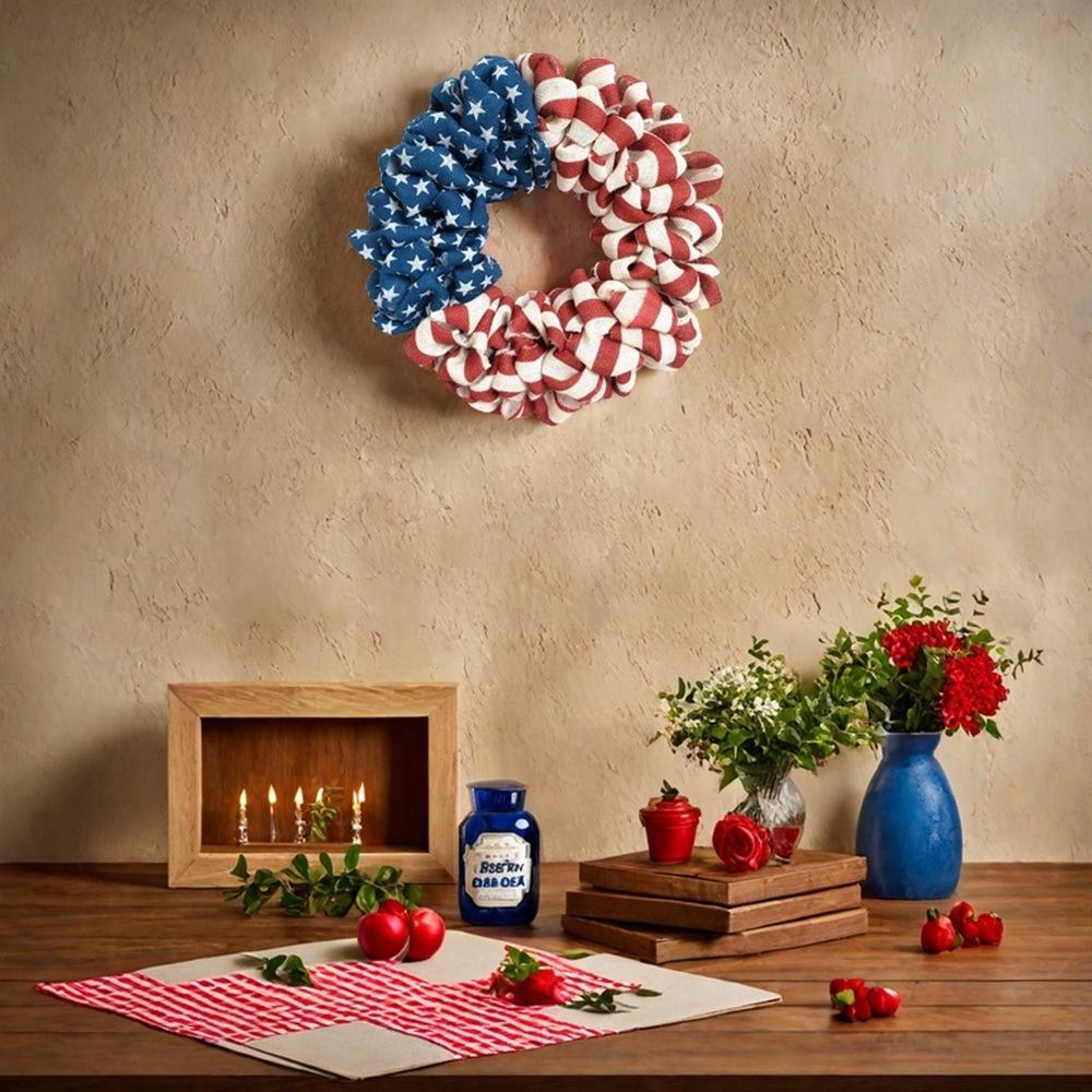 Red White Blue Burlap Wreath for July 4th and Memorial Day