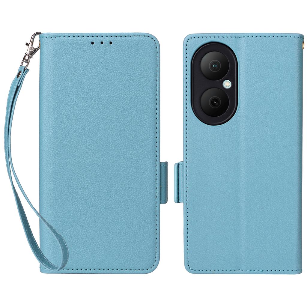 For Huawei Enjoy 80 Case with Wrist Strap Litchi Texture PU Leather Wallet Phone Cover
