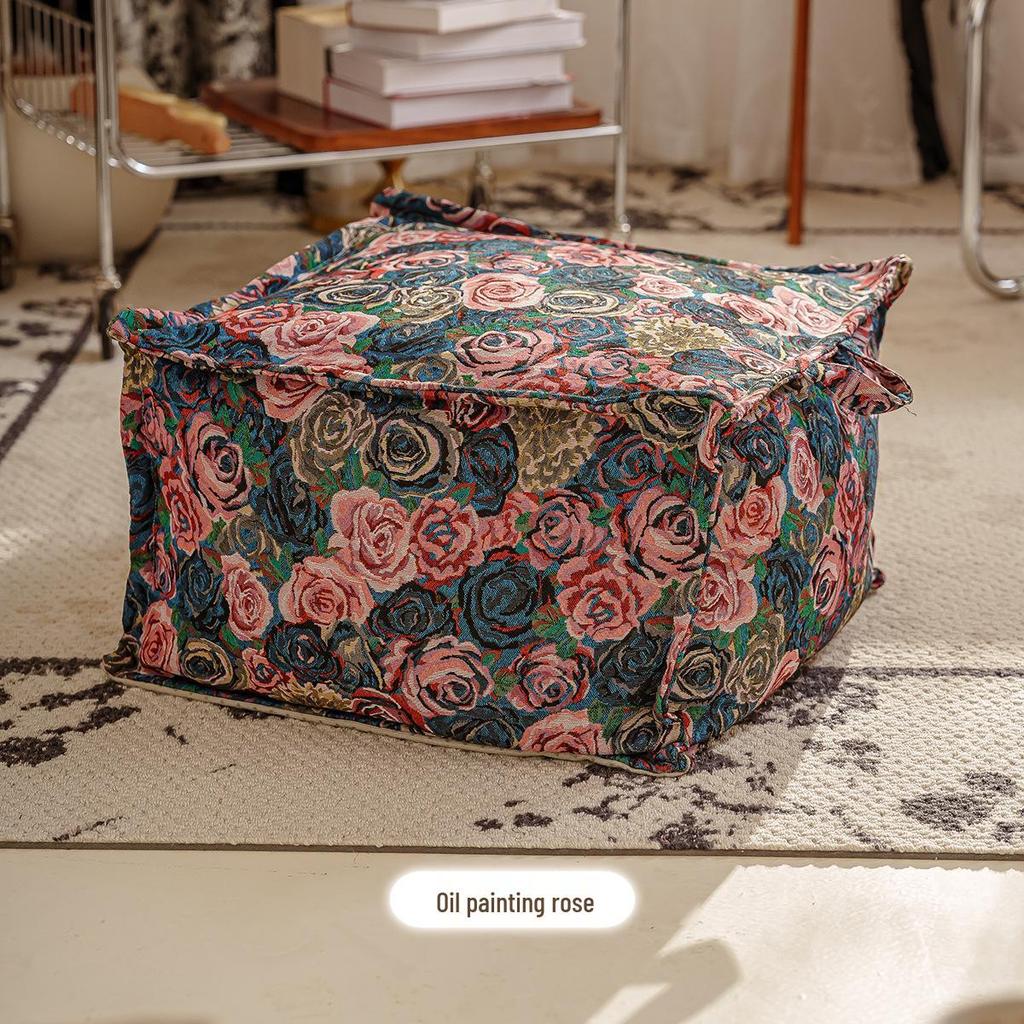 Nordic Oil Painting-Style Futon Cushion: Retro Light Luxury for Living Room Floor or Seat.