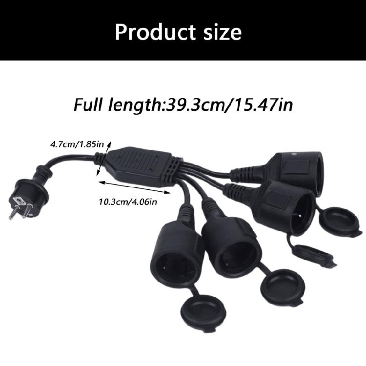 European Power Splitter Extension Cord, 4 Outlet European Plug Adapter Cable with Socket Covers for Compactly Power Routing Behind Equipment and Desks