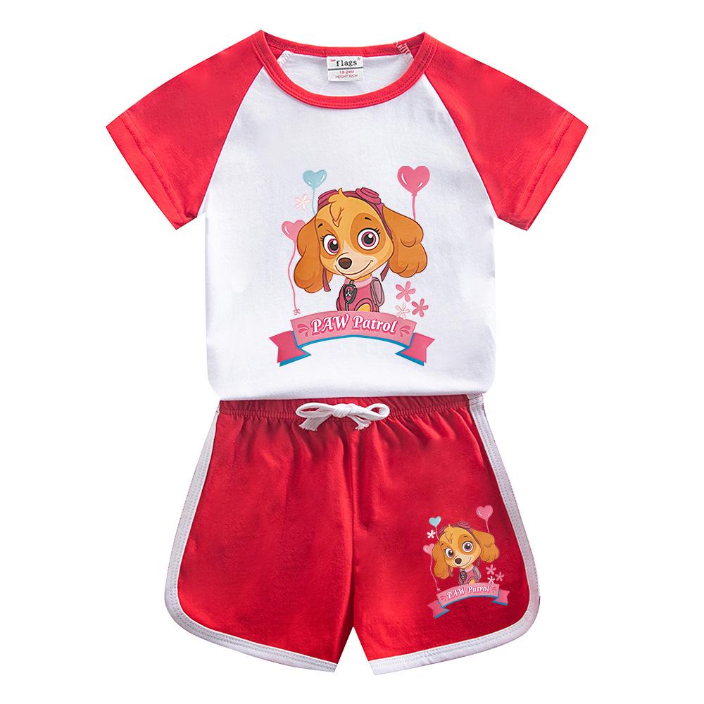Paw Patrol Girls' Stylish Summer Outfit Set – 2022 Fashionable Short-Sleeve Two-Piece for Small & Medium Children