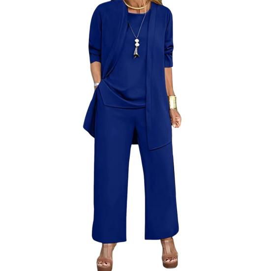 3 buc./set femeie haină vestă pantaloni set cardigan cu mânecă lungă cu decolteu o vestă fără mâneci cu talie elastică pantaloni cu picioare late costum pantalon lejer toamnă primăvară