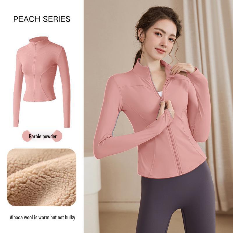 Women's Slimming Lambswool Jacket – Stand Collar, Velvet-Lined, Thick, Stretchy, Warm Yoga Top for Autumn & Winter