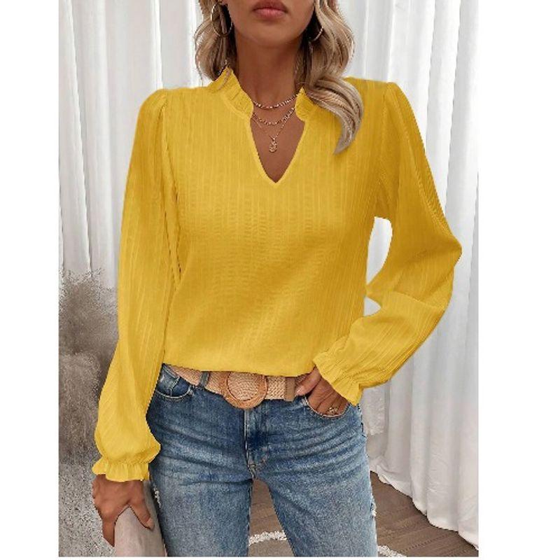 

Весна Новое поступление Мода Ветер Мода Повседневный Ol Однотонный Элегантный V-образный вырез С оборками Рукав-пузырь Длинный рукав Рубашка Топ Женский Yellow 2XL