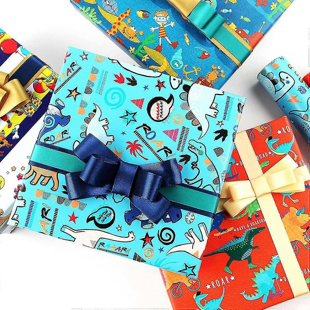 Kids Birthday Wrapping Paper Sheets-10 Pack Cute Animal Dinosaur Wrapping Paper