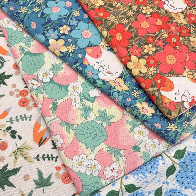 0.5m/1m/2m Encrypted Cotton Linen Cartoon Cat Print Fabric for Book Cover Decorative Tablecloth Sand Cushion DIY Curtain Fabrics