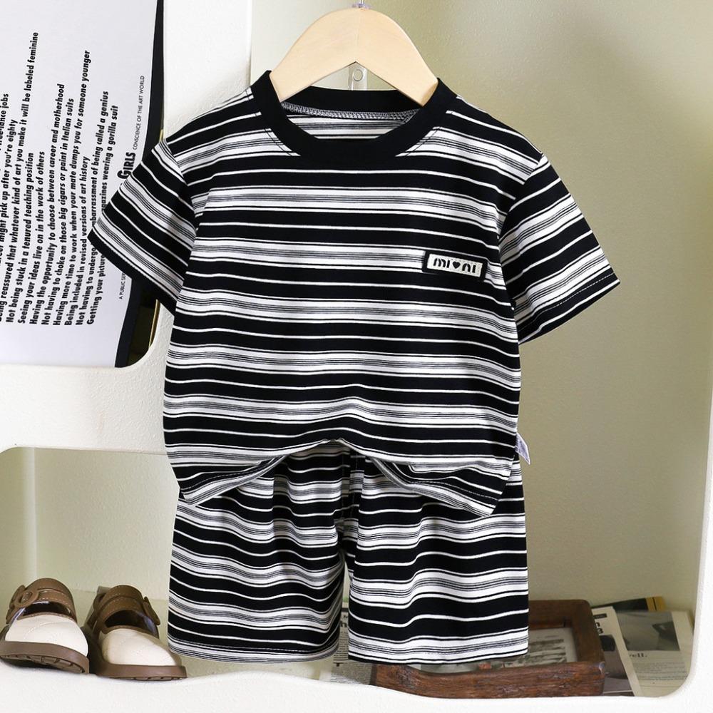 Children's Clothing Boy Striped Short Sleeved T-shirt+shorts Set