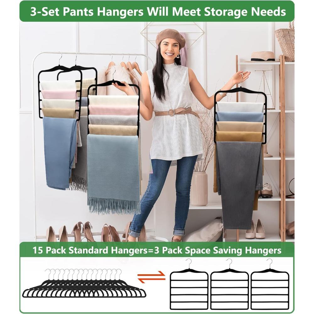 Closet Organizers and Storage,5 Pack Organization and Storage Pants-Hangers-Space-Saving,Velvet Hanger for Dorm Room for College Students