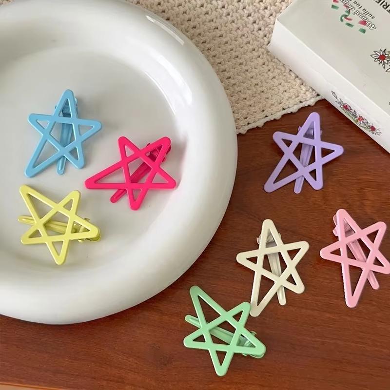 2pcs Candy Color Metal Star Hair Side Clips Hairpins Girls Sweet Colorful Barrettes for Baby Cute Children Styling Accessories