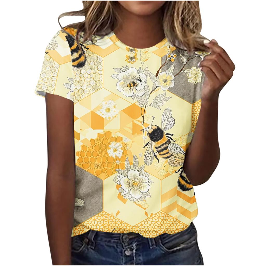 Cute Honey Bee Graphic 3D Print T-Shirts Women's Short Sleeves Elegant T Shirt Streetwear Y2k Harajuku Tees Tops Female Clothing